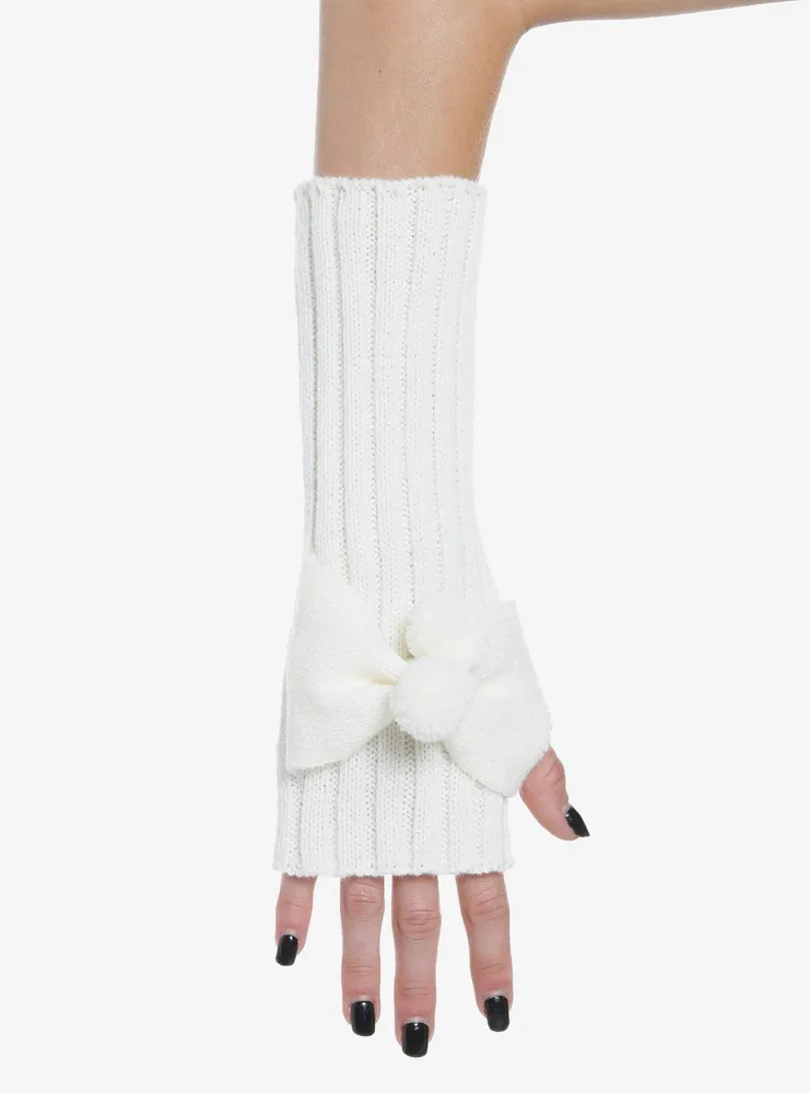 Cream Pom Knit Arm Warmers