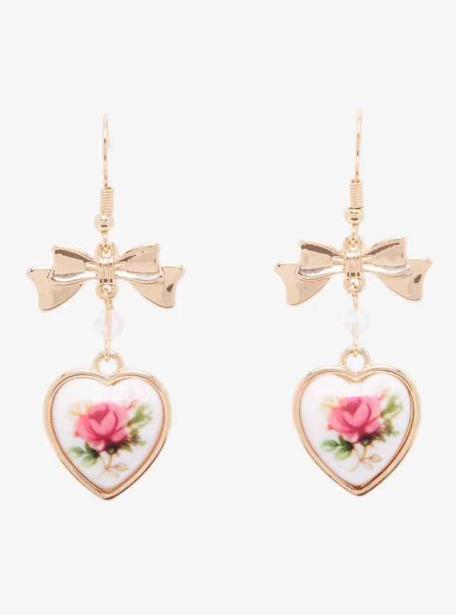 Bow and Pearl Macaron Heart Earrings - Valentines Day – Fatally