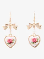 Floral Heart Bow Drop Earrings