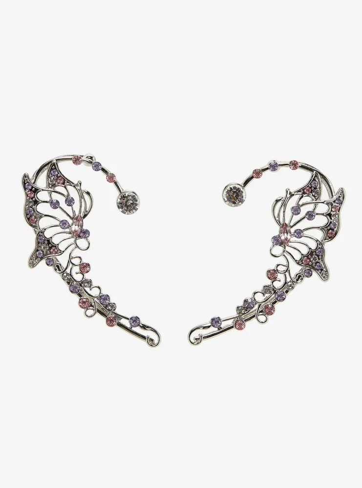 Pink & Purple Gem Butterfly Ear Cuff Set