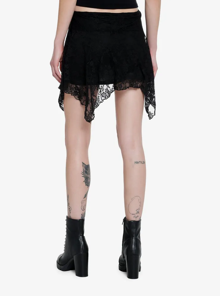 Black Lace Hanky Hem Mini Skirt