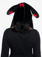 Black Goth Bunny Tassel Fuzzy Beanie