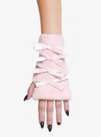 Pink Cat Paws Bow Fingerless Gloves