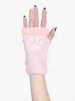 Pink Cat Paws Bow Fingerless Gloves