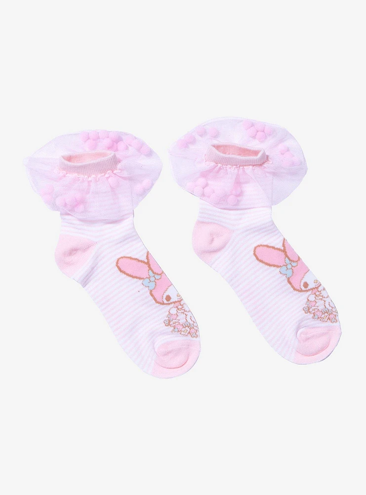 My Melody Pink Tulle Pom Ankle Socks