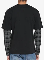 Black & Grey Plaid Sleeve Twofer Long-Sleeve T-Shirt