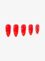 Blackheart Red Jelly Rhinestone Faux Nail Set