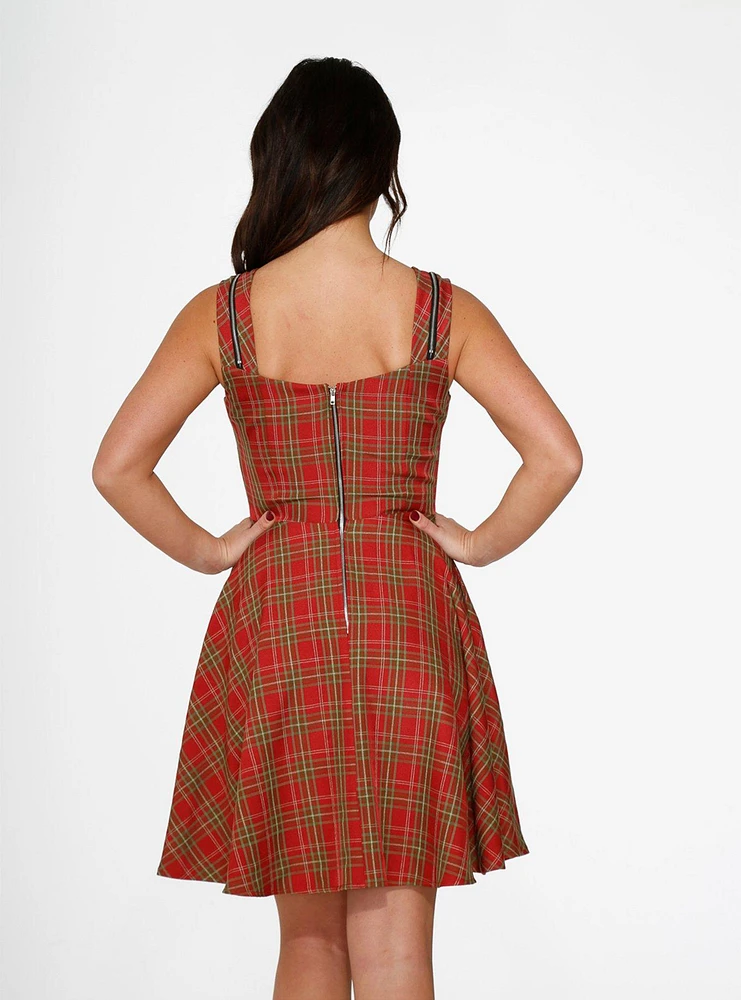 Red Plaid Swing Lace-Up Dress