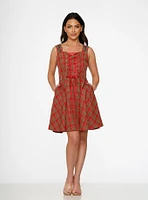 Red Plaid Swing Lace-Up Dress