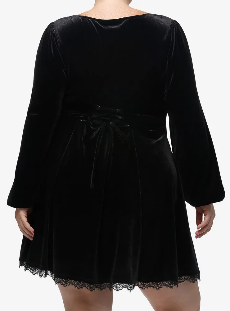 Cosmic Aura Velvet Bow Long-Sleeve Dress Plus