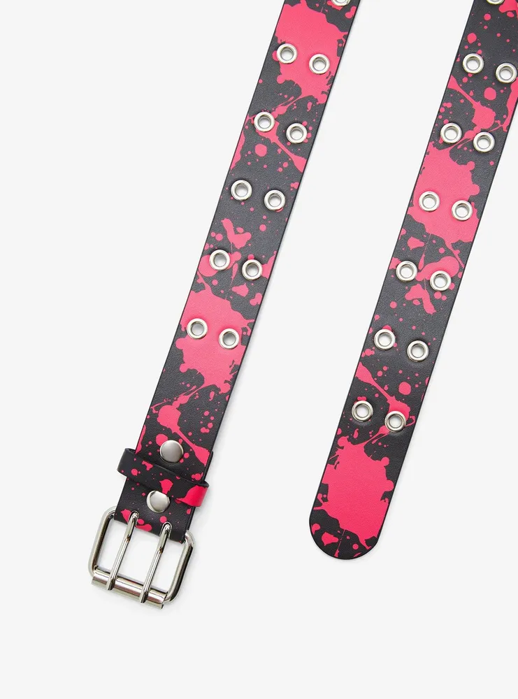 Black & Hot Pink Splatter Grommet Belt