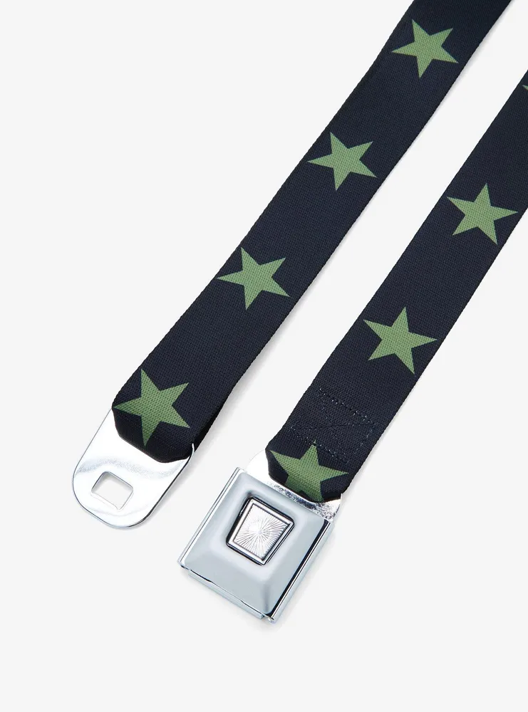 Buckle-Down Black & Green Stars Seat Belt Belt