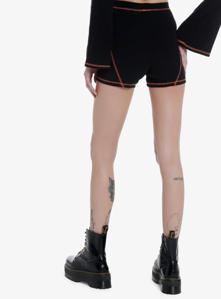 Social Collision Black & Orange Stitch Skull Girls Bike Shorts