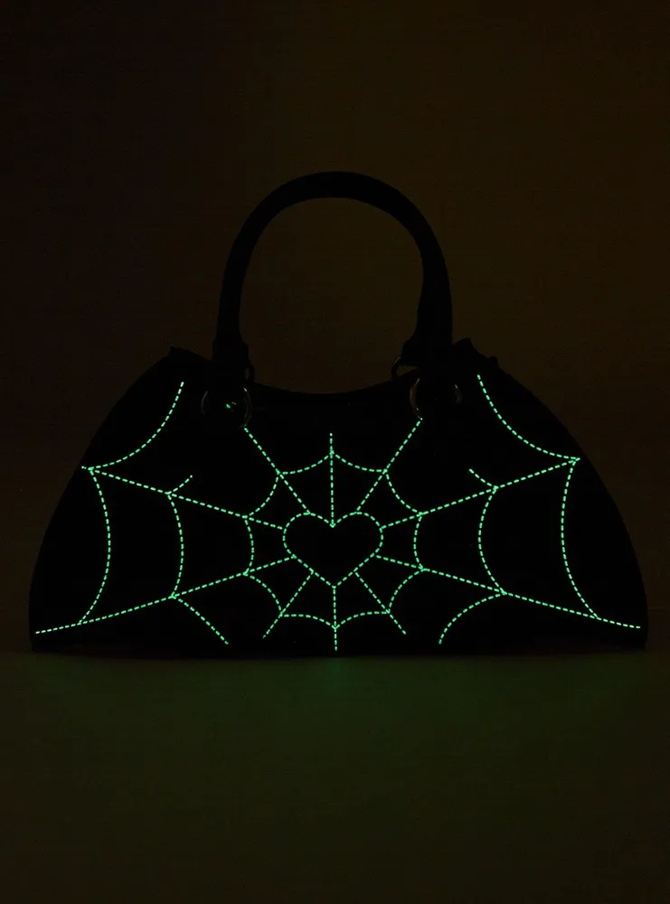 Bat Wing Spiderweb Glow-In-The-Dark Satchel Bag