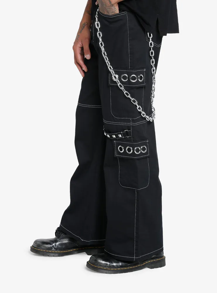 Black Chains & Studs Straight Leg Cargo Pants