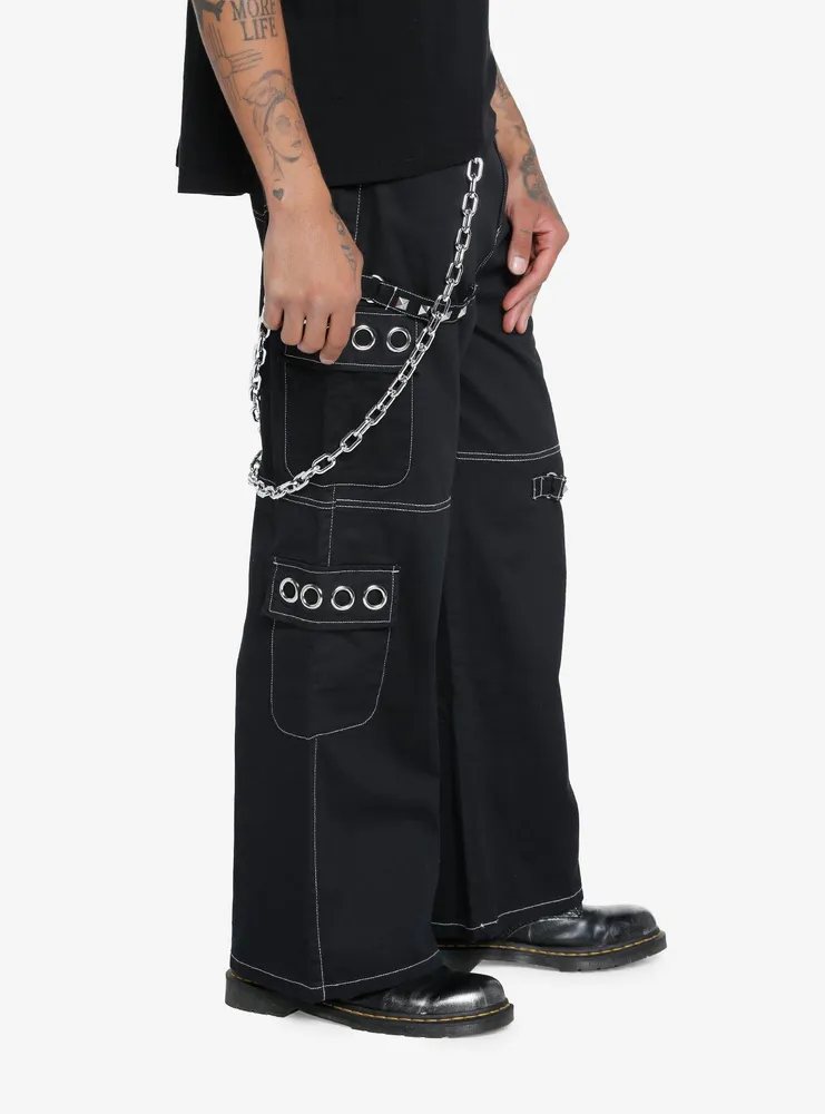 Black Chains & Studs Straight Leg Cargo Pants