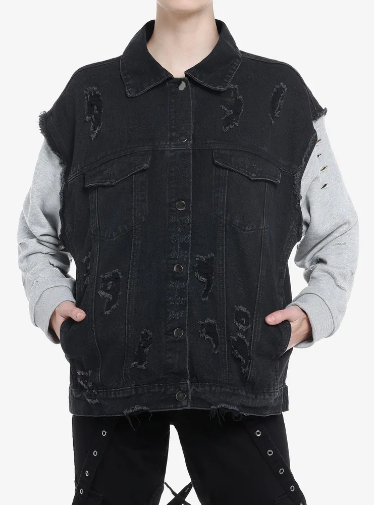 Black & Grey Twofer Girls Hoodie Vest