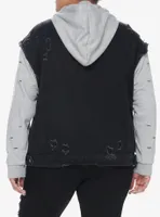 Black & Grey Twofer Girls Hoodie Vest Plus