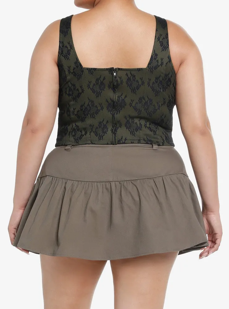 Thorn & Fable Green Black Lace Girls Corset Top Plus