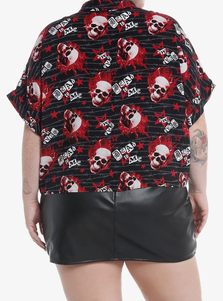 Social Collision Flaming Skulls Allover Print Girls Woven Button-Up Plus