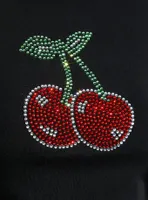 Social Collision Rhinestone Cherries Girls Crop Ringer T-Shirt