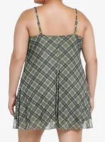 Social Collision Green Plaid Mesh Mini Dress Plus