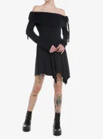 Thorn & Fable Black Hanky Hem Off-The-Shoulder Dress