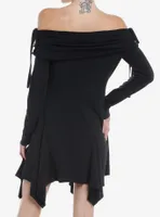 Thorn & Fable Black Hanky Hem Off-The-Shoulder Dress