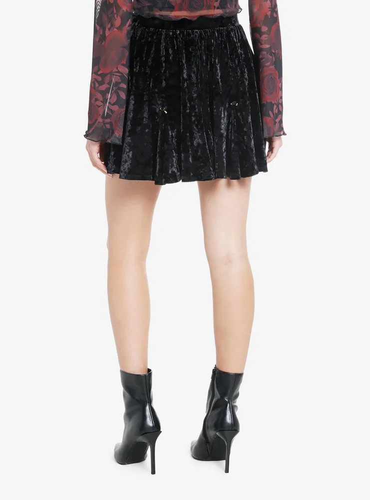 Cosmic Aura Black Velvet Rosette Godet Mini Skirt