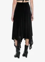 Black Velvet Lace Godet Midi Skirt