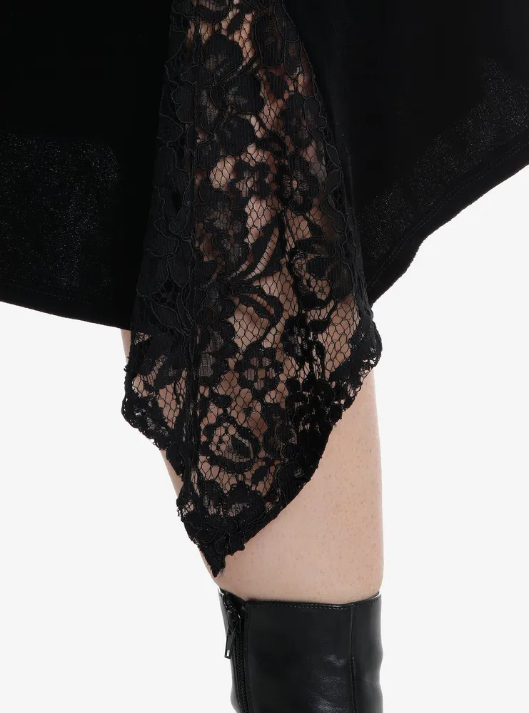 Black Velvet Lace Godet Midi Skirt Plus