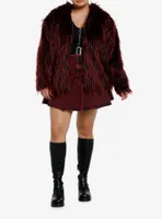 Social Collision Red & Black Faux Fur Girls Hoodie Plus