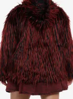 Social Collision Red & Black Faux Fur Girls Hoodie Plus