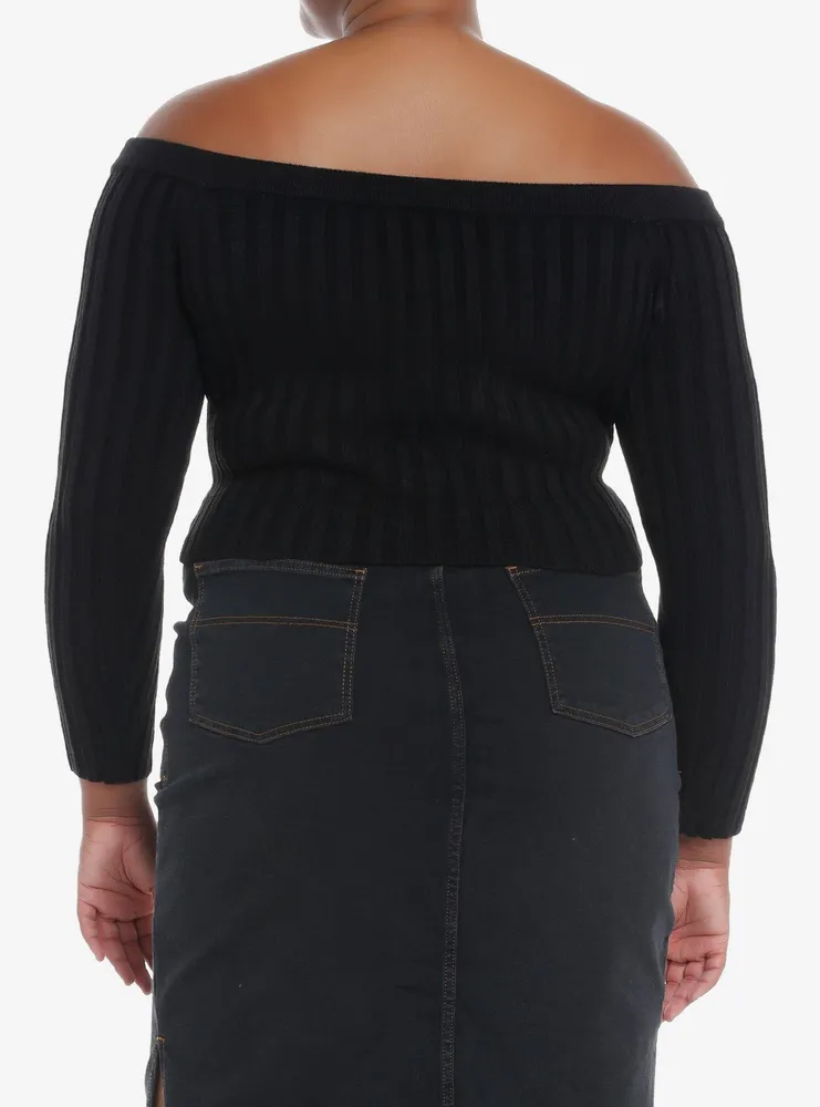 Social Collision Black Off-The-Shoulder Girls Knit Sweater Plus