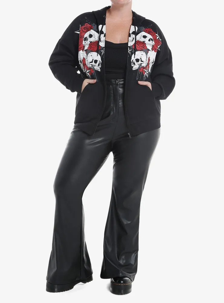 Social Collision Skulls & Red Roses Girls Hoodie Plus