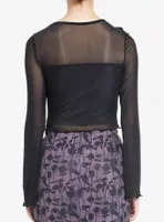 Cosmic Aura Purple & Black Mesh Tie-Front Girls Long-Sleeve Top