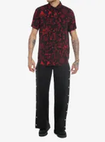 Social Collision Ancient Monsters Allover Print Woven Button-Up