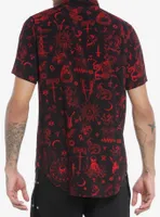 Social Collision Ancient Monsters Allover Print Woven Button-Up