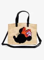 Disney Minnie Mouse Embroidered Bow Straw Tote Bag