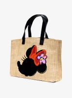 Disney Minnie Mouse Embroidered Bow Straw Tote Bag