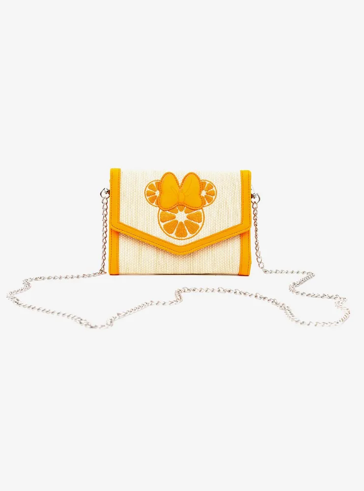 Disney Minnie Mouse Embroidered Citrus Ears with Bow Straw Crossbody Bag