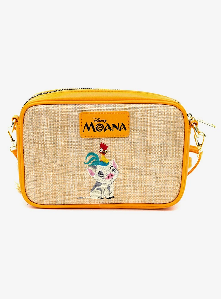 Disney Moana Embroidered Skirt Pattern Straw Crossbody Bag