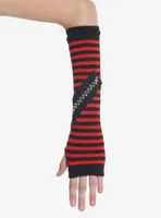 Red & Black Stripe Star Stud Arm Warmers