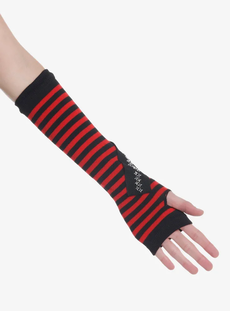 Red & Black Stripe Star Stud Arm Warmers