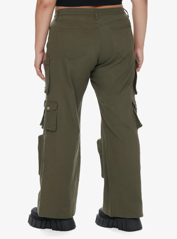 Olive Green Multi-Pocket Girls Cargo Pants Plus