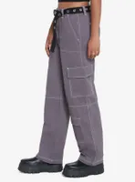 Grey Side Chain Carpenter Pants With Belt