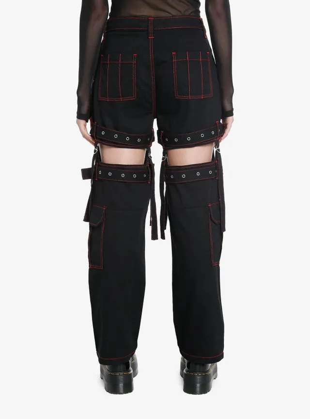 Hot Topic Social Collision Black & Red Contrast Stitch Strap Flare Pants  Plus