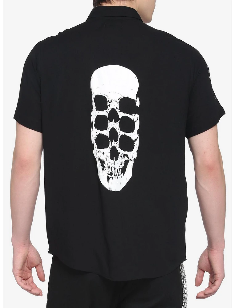 Skeleton Patches Black Woven Button-Up