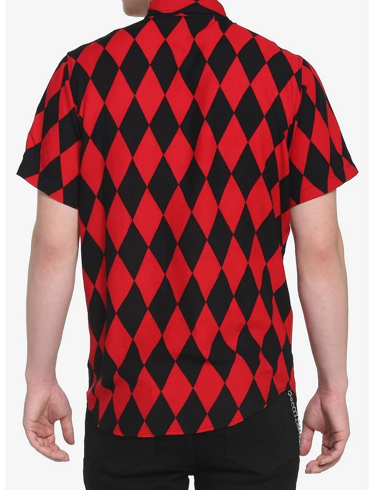 Black & Red Diamond Woven Button-Up