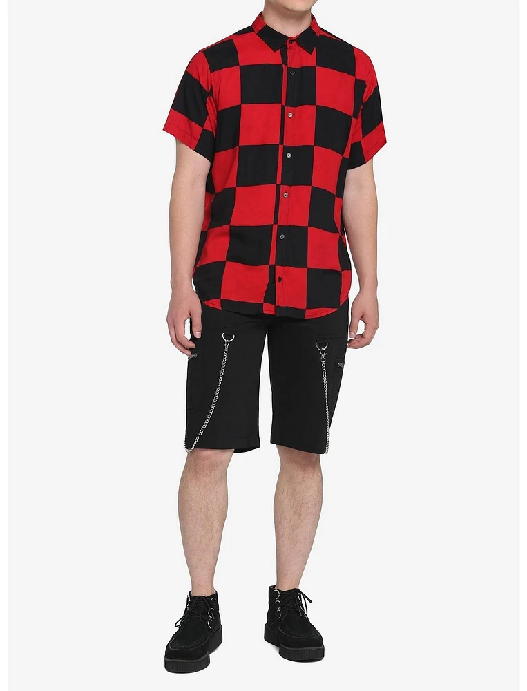 Black & Red Checkered Woven Button-Up
